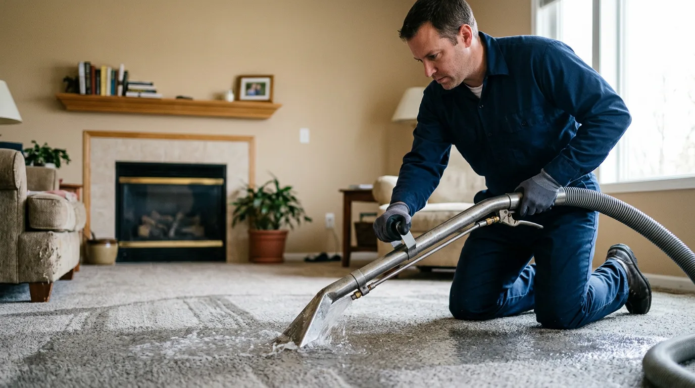 Water damage restoration technician working near North Granby, CT